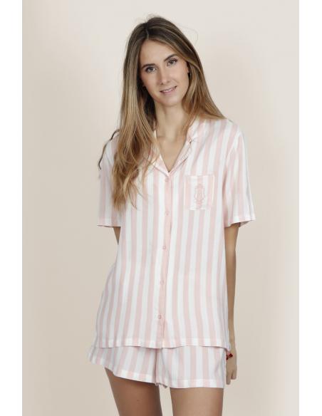 ADMAS CLASSIC Pijama Manga Corta Abierto Classic Stripes para Mujer - Imagen 1