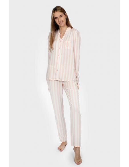 ADMAS CLASSIC Pijama Manga Larga Abierto Classic Stripes para Mujer - Imagen 1