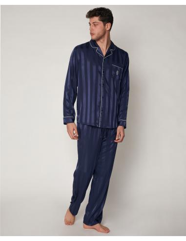 ADMAS CLASSIC Pijama Abierto Manga Larga Satin Stripes para Hombre - Imagen 1