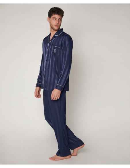ADMAS CLASSIC Pijama Abierto Manga Larga Satin Stripes para Hombre - Imagen 2