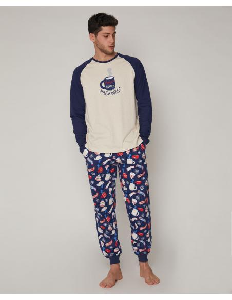 DIVER Pijama Manga Larga Family Breakfast para Hombre - Imagen 1