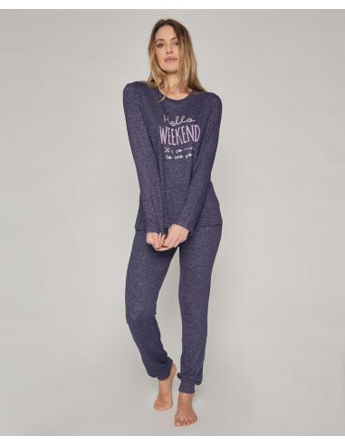 ADMAS Pijama Calentito Manga Larga Hello Weekend para Mujer - Imagen 1