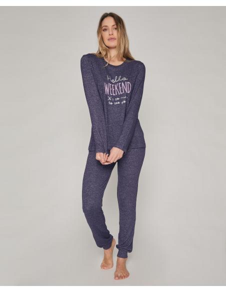 ADMAS Pijama Calentito Manga Larga Hello Weekend para Mujer - Imagen 1