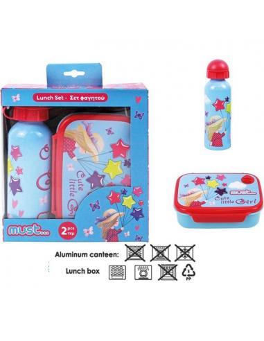 Set botella cantimplora aluminio 500ml y sandwichera little girl de Must - Imagen 1