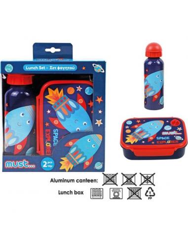 Set botella cantimplora aluminio 500ml  y sandwichera cohete space de Must - Imagen 1