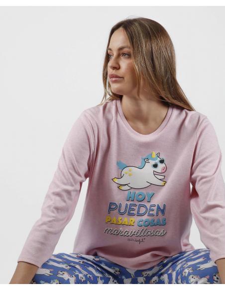 MR WONDERFUL Pijama Manga Larga Unicornio para Mujer - Imagen 1