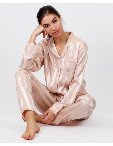 ADMAS CLASSIC Pijama Novia Abierto Manga Larga Satin Stripes para Mujer