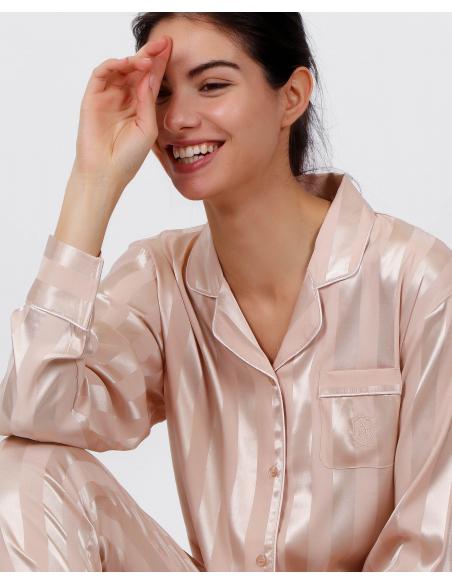 ADMAS CLASSIC Pijama Novia Abierto Manga Larga Satin Stripes para Mujer