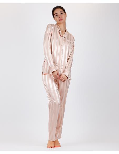 ADMAS CLASSIC Pijama Novia Abierto Manga Larga Satin Stripes para Mujer