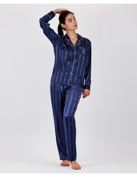 ADMAS CLASSIC Pijama Novia Abierto Manga Larga Satin Stripes para Mujer