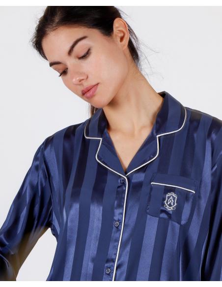 ADMAS CLASSIC Pijama Novia Abierto Manga Larga Satin Stripes para Mujer