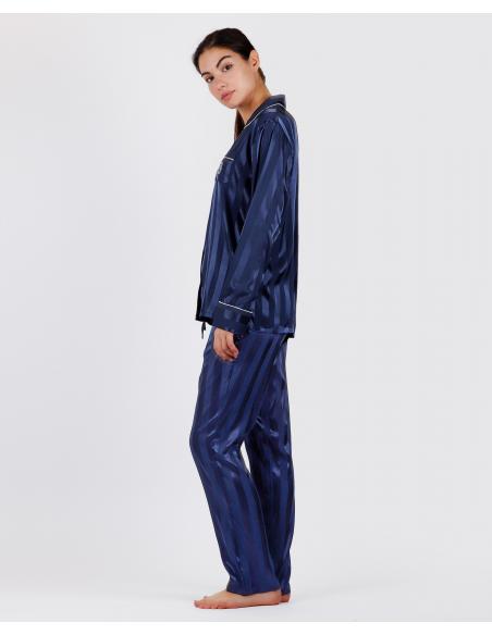 ADMAS CLASSIC Pijama Novia Abierto Manga Larga Satin Stripes para Mujer