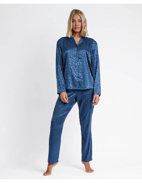 ADMAS CLASSIC Pijama Abierto Manga Larga Satin Leopard para Mujer