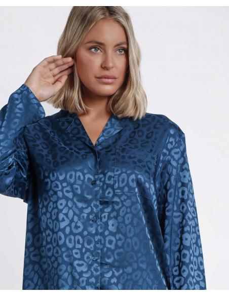 ADMAS CLASSIC Pijama Abierto Manga Larga Satin Leopard para Mujer