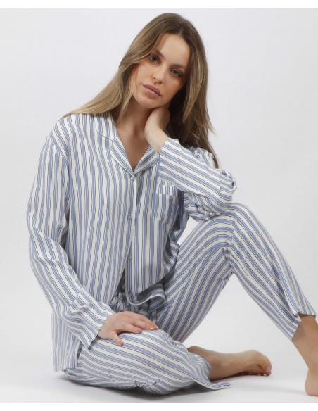 ADMAS CLASSIC Pijama Abierto Manga Larga Fashion Stripes para Mujer
