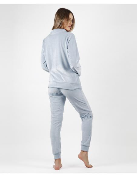ADMAS Pijama Abierto Manga Larga Doble Velvet Soft Home para Mujer
