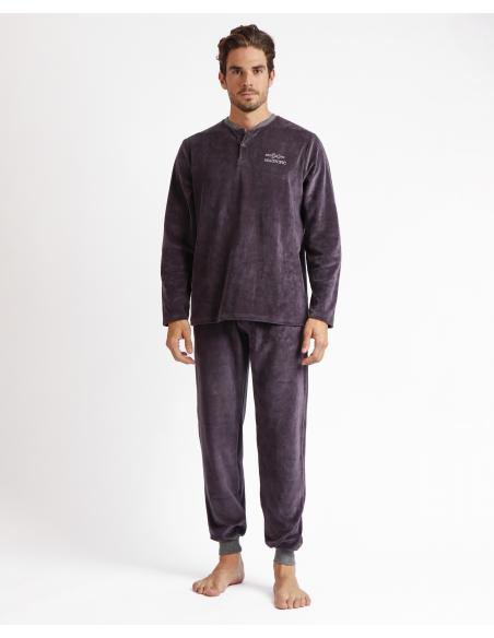 ADMAS Pijama Manga Larga Velour Home para Hombre