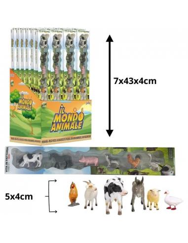 Juego tubo plástico con 6 figuras animales de granja