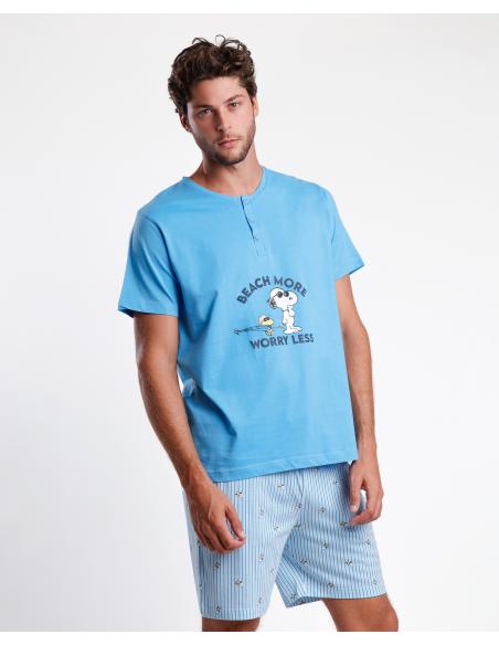 PEANUTS Pijama Manga Corta Worry Less para Hombre