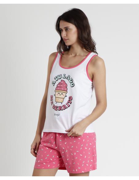 MR WONDERFUL Pijama Sin Mangas Pasada para Mujer