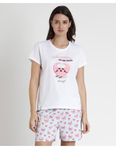 MR WONDERFUL Pijama Manga Corta Pasada para Mujer