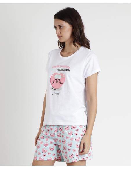 MR WONDERFUL Pijama Manga Corta Pasada para Mujer