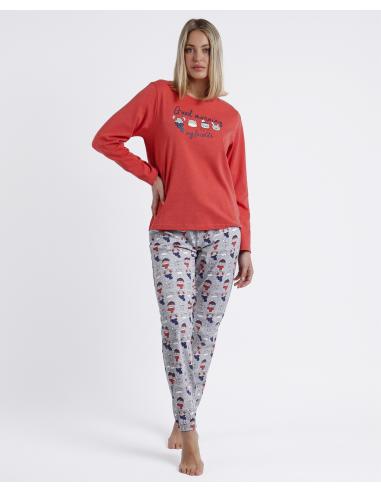 ADMAS Pijama Manga Larga Rojo Good Morning Mouse para Mujer