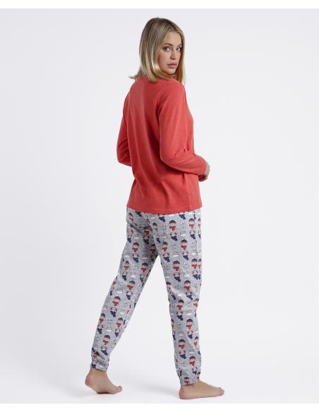ADMAS Pijama Manga Larga Rojo Good Morning Mouse para Mujer