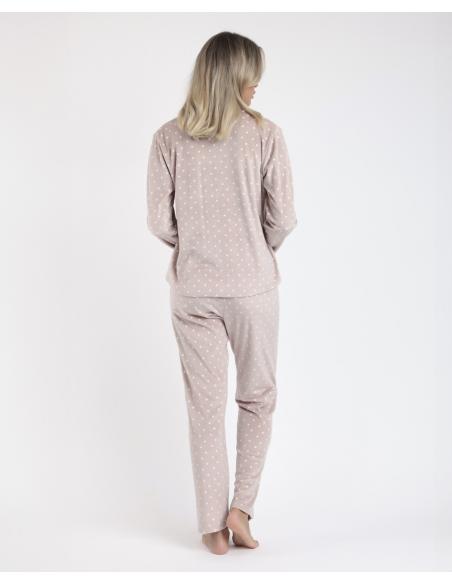 ADMAS CLASSIC Pijama Abierto Manga Larga Velvet Pico Dots Lace para Mujer