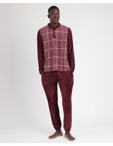 ADMAS MAGNIFIC Pijama Manga Larga Calentito Micropolar Garnet Houndstooth para Hombre