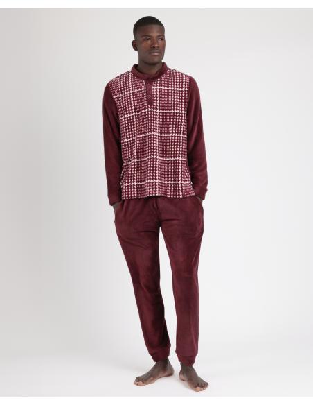 ADMAS MAGNIFIC Pijama Manga Larga Calentito Micropolar Garnet Houndstooth para Hombre