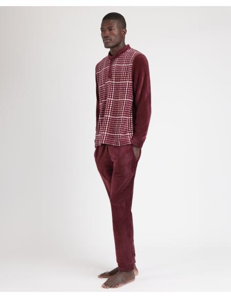 ADMAS MAGNIFIC Pijama Manga Larga Calentito Micropolar Garnet Houndstooth para Hombre