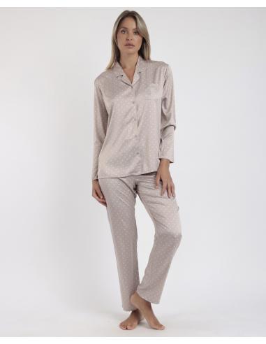ADMAS CLASSIC Pijama Novia Abierto Manga Larga Dots Lace para Mujer