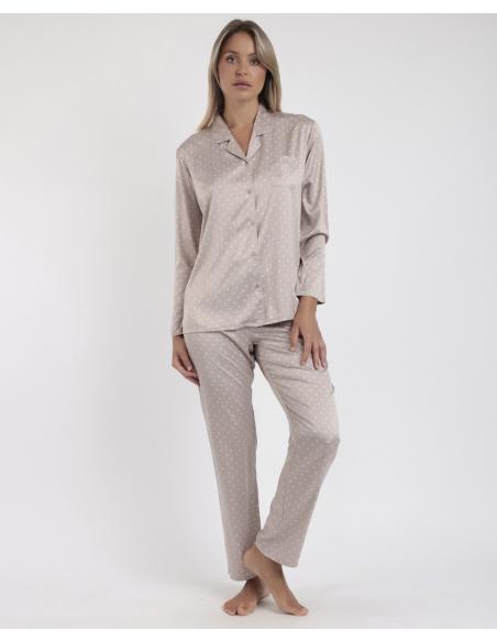 ADMAS CLASSIC Pijama Novia Abierto Manga Larga Dots Lace para Mujer