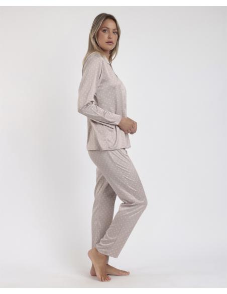 ADMAS CLASSIC Pijama Novia Abierto Manga Larga Dots Lace para Mujer