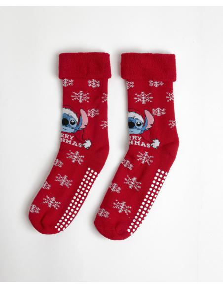 DISNEY Calcetín Antideslizante Stitchmas para Mujer, (Caja de 12 packs)