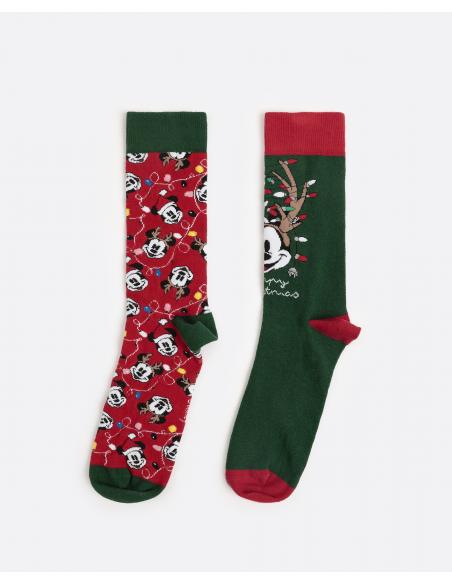 DISNEY Calcetín Xmas Mickey para Hombre, (Pack 2 pares / Caja de 12 packs)