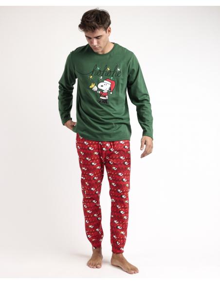 PEANUTS Pijama Manga Larga Ho Ho Ho para Hombre