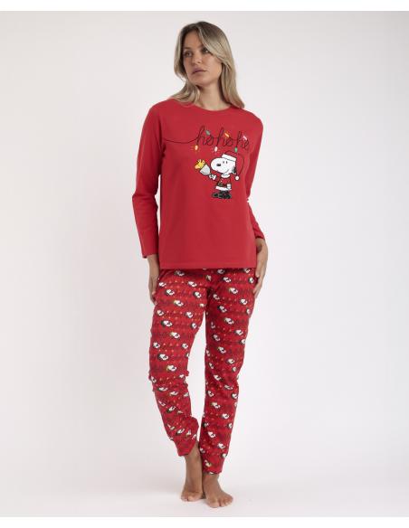 PEANUTS Pijama Manga Larga Ho Ho Ho para Mujer