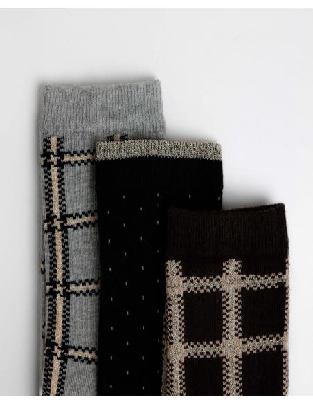 ADMAS Calcetín Mediano Brown Squares para Mujer, (Caja de 6 unidades)