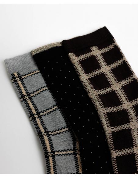 ADMAS Calcetín Mediano Brown Squares para Mujer, (Caja de 6 unidades)