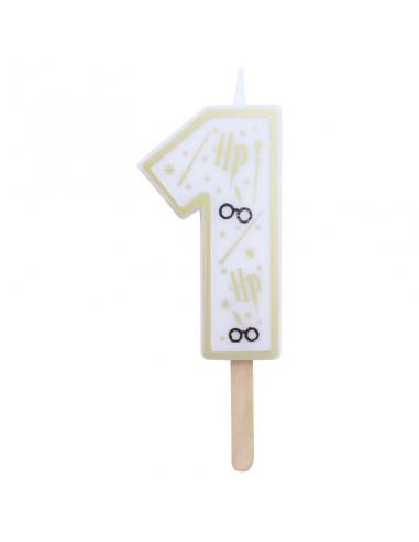 Vela de cumpleaños número 1 (Harry Potter blanco y dorado) 7 cm