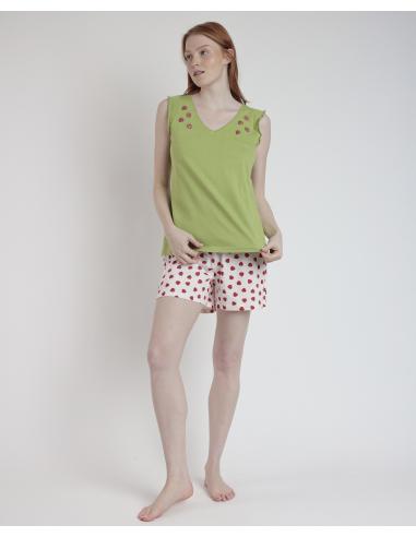 ADMAS Pijama Sin Mangas Strawberry Field para Mujer