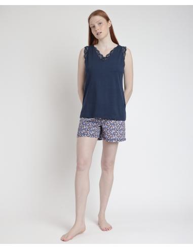 ADMAS Pijama Sin Mangas Blue And Pink Liberty para Mujer