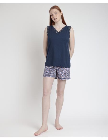 ADMAS Pijama Sin Mangas Blue And Pink Liberty para Mujer