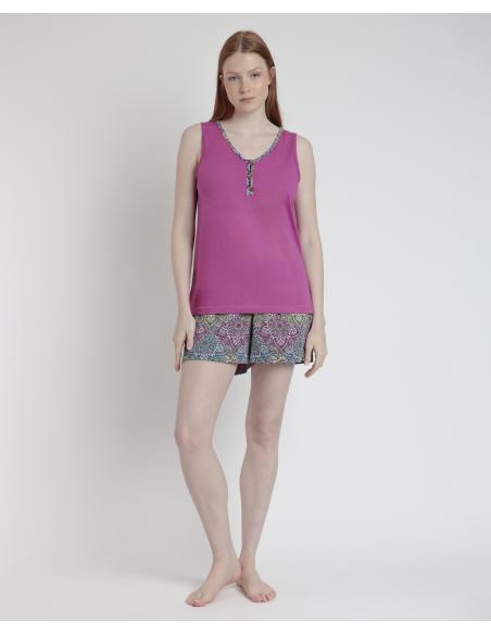 ADMAS Pijama Sin Mangas Mandala Flower para Mujer