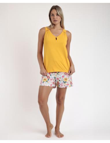 ADMAS Pijama Sin Mangas Gold Flowers para Mujer