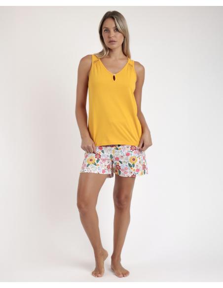 ADMAS Pijama Sin Mangas Gold Flowers para Mujer
