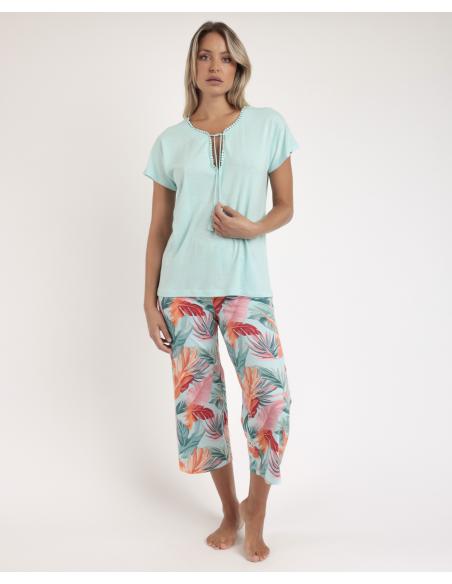 ADMAS GARDEN Pijama Manga Caída Color Leaves para Mujer