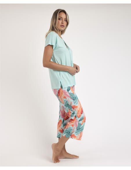 ADMAS GARDEN Pijama Manga Caída Color Leaves para Mujer
